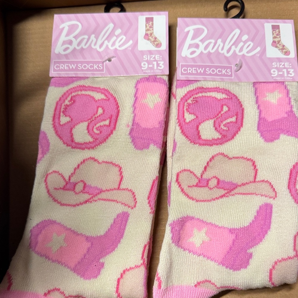 Barbie Pink and Cream cowboy hat Western crew Socks set of 2 size 9-13